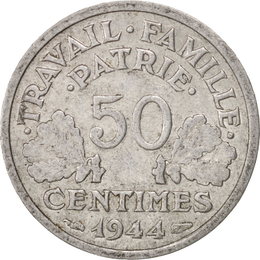 Moneta, Francia, Bazor, 50 Centimes, 1944, Castelsarrasin, BB, Alluminio