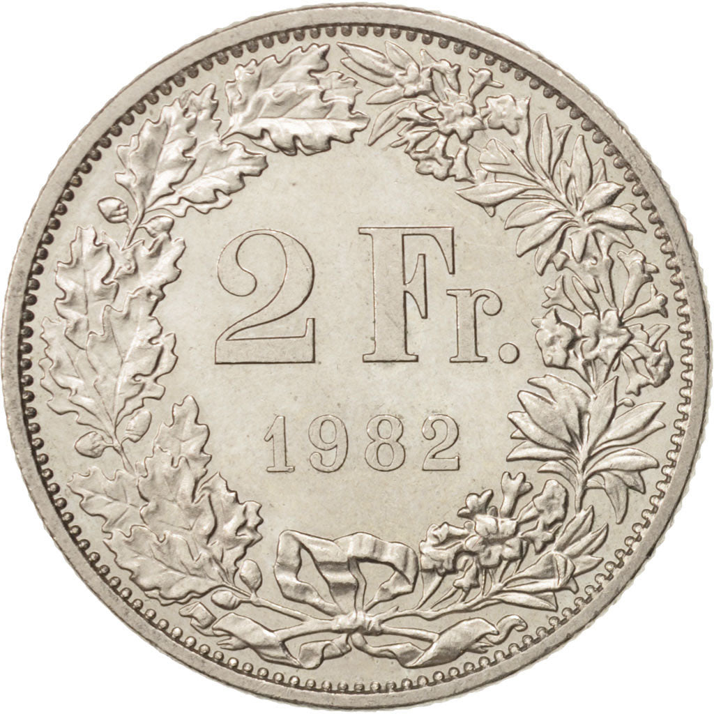 Coin, Switzerland, 2 Francs, 1982, Bern, MS(60-62), Copper-nickel, KM:21a.2