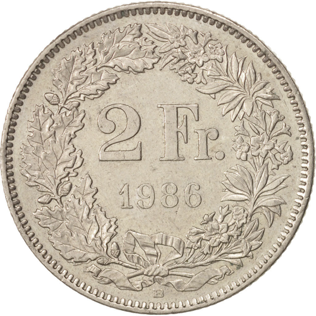 Coin, Switzerland, 2 Francs, 1986, Bern, AU(55-58), Copper-nickel, KM:21a.3
