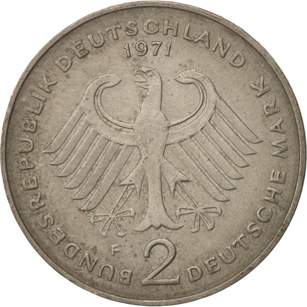 GERMANY - FEDERAL REPUBLIC, 2 Mark, 1971, Stuttgart, AU(55-58), Copper-Nickel