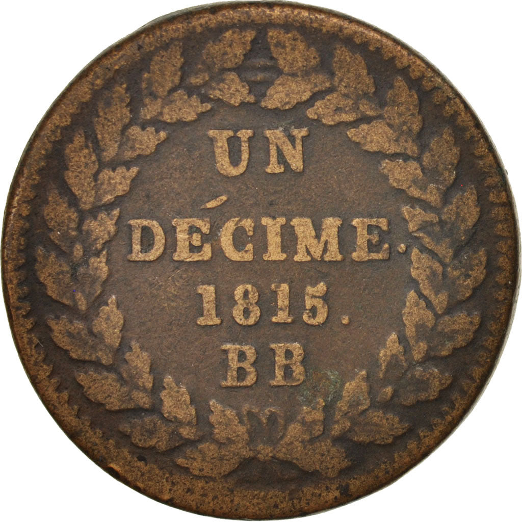 France, Louis XVIII, Decime, 1815, Strasbourg, VF(20-25), Bronze, KM:701