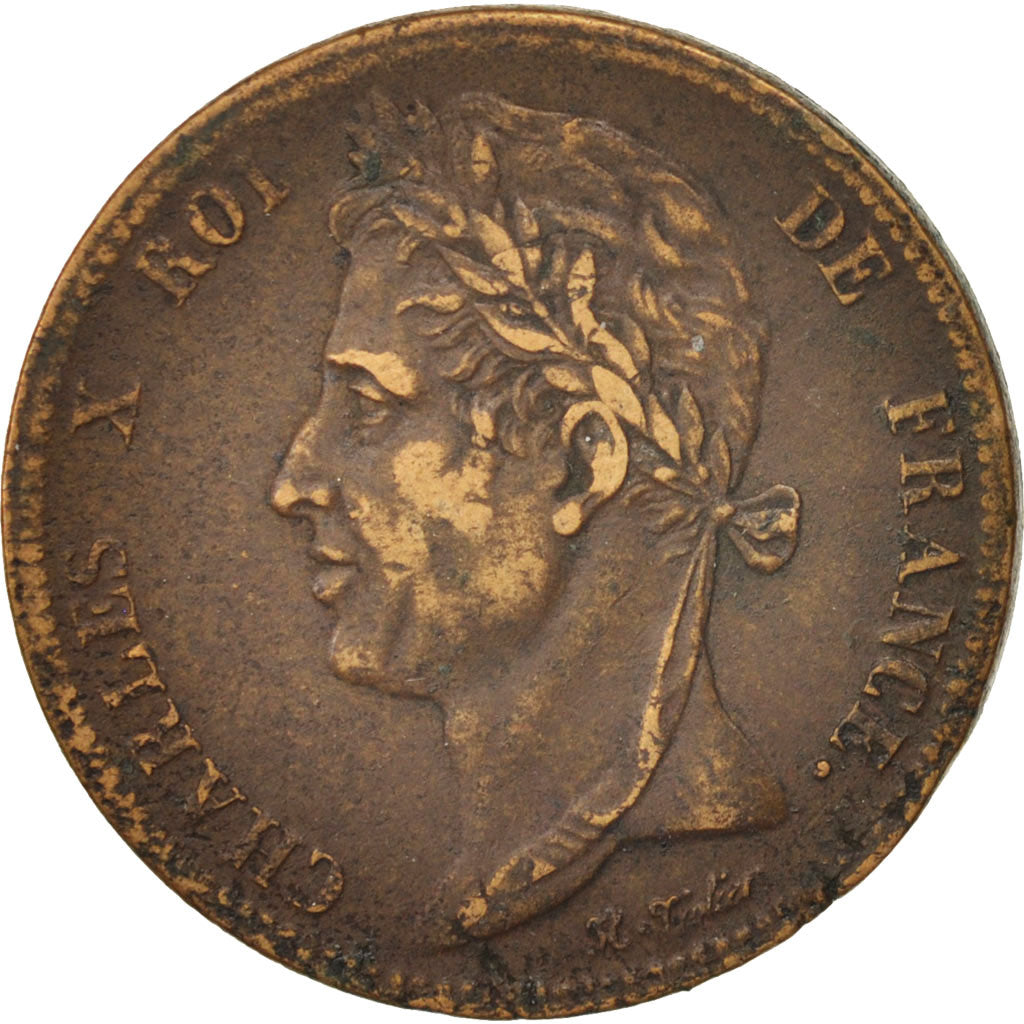 Colonies françaises, Charles X, 5 Centimes, 1827, La Rochelle, TTB, Bronze