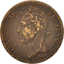 FRENCH COLONIES, Charles X, 5 Centimes, 1827, La Rochelle, EF(40-45), Bronze