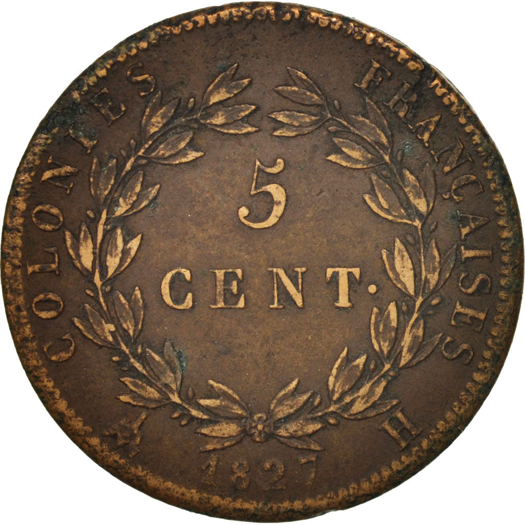 Colonies françaises, Charles X, 5 Centimes, 1827, La Rochelle, TTB, Bronze