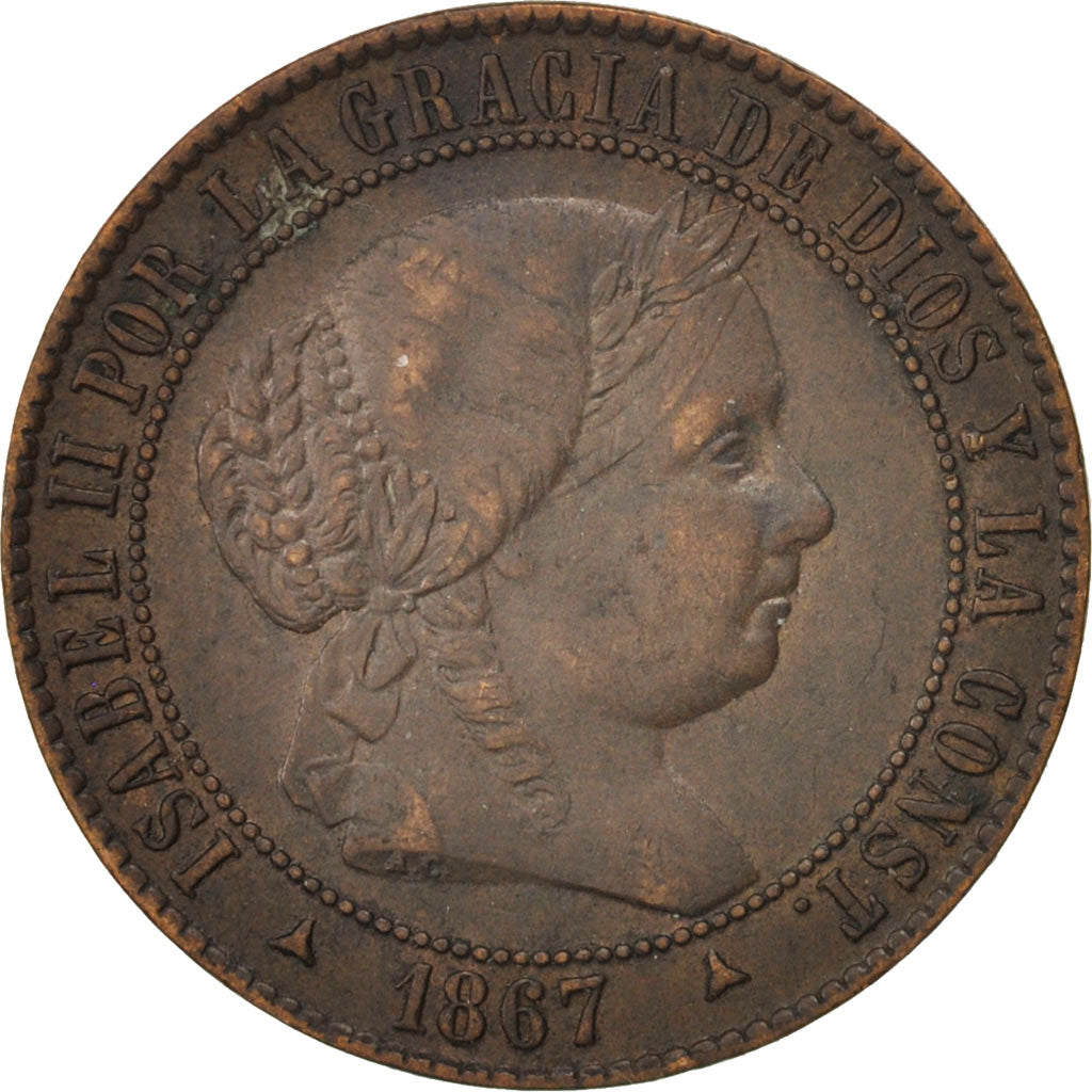 Coin, Spain, Isabel II, 2-1/2 Centimos, 1867, Madrid, EF(40-45), Copper