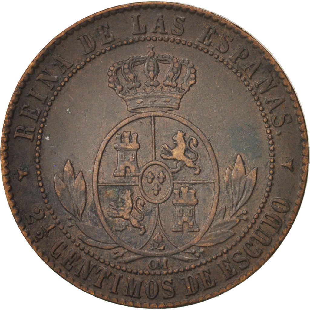 Coin, Spain, Isabel II, 2-1/2 Centimos, 1867, Madrid, EF(40-45), Copper