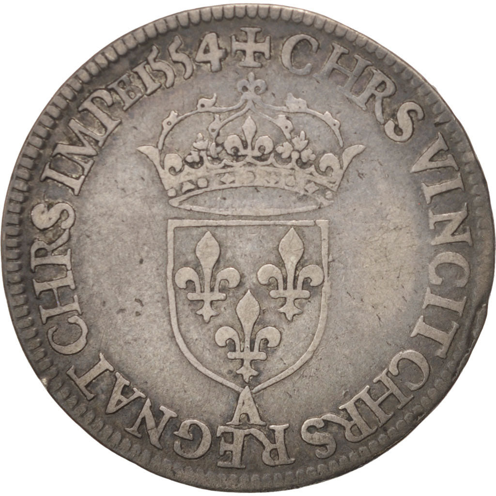 Coin, France, Demi Teston, 1554, Paris, AU(50-53), Silver, Duplessy:991