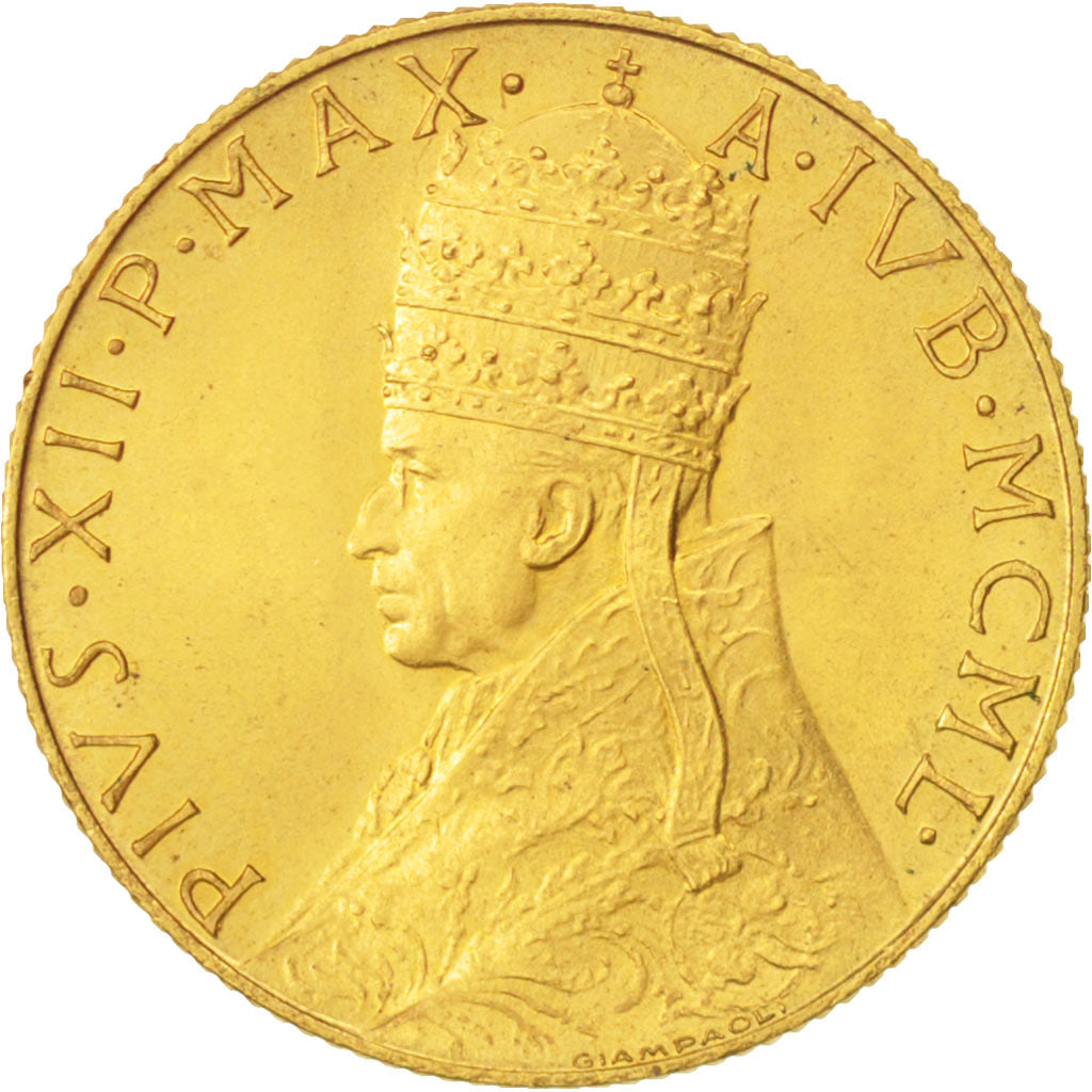VATICAN CITY, Pius XII, 100 Lire, 1950, Roma, MS(60-62), Gold, KM:48