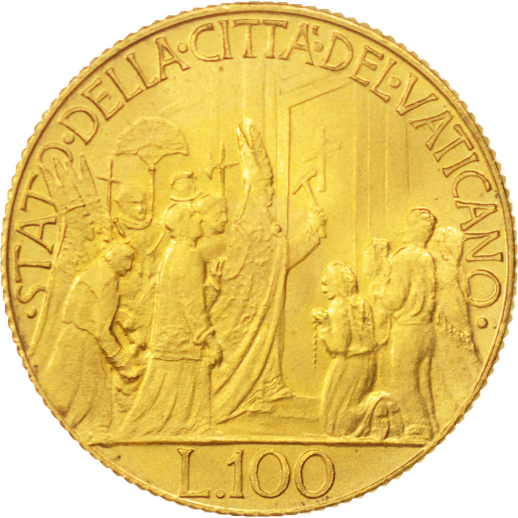 VATICAN CITY, Pius XII, 100 Lire, 1950, Roma, MS(60-62), Gold, KM:48