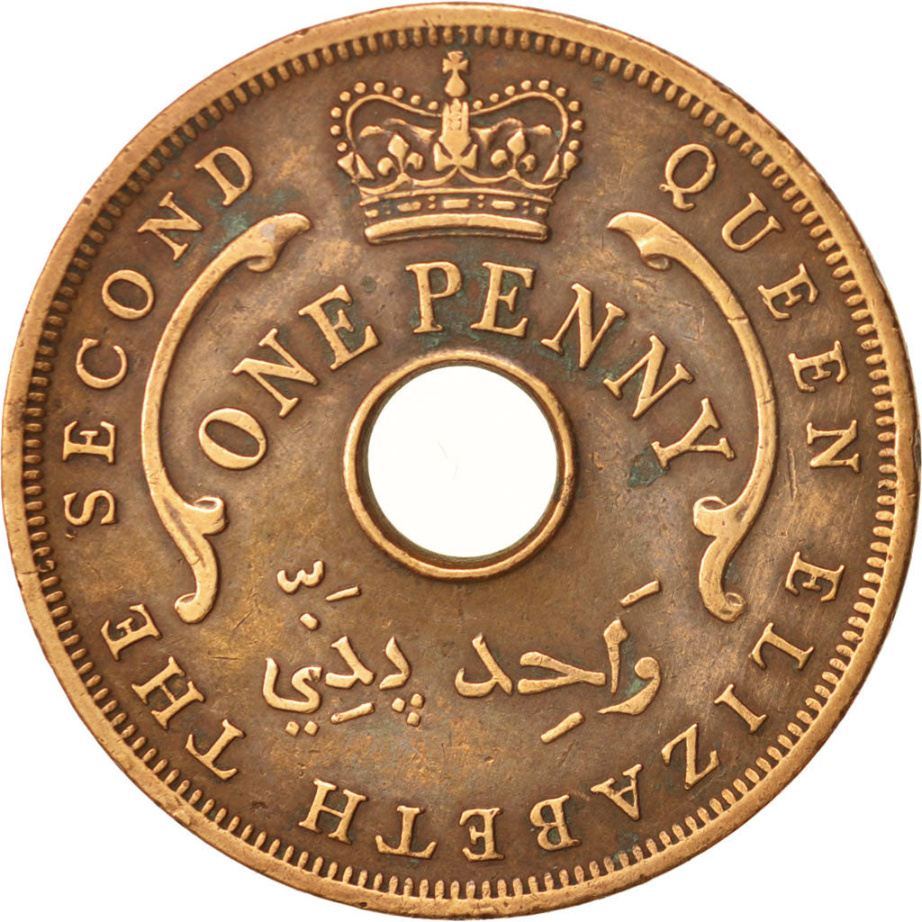BRITISH WEST AFRICA, Elizabeth II, Penny, 1956, Heaton, EF(40-45), Bronze, KM:33