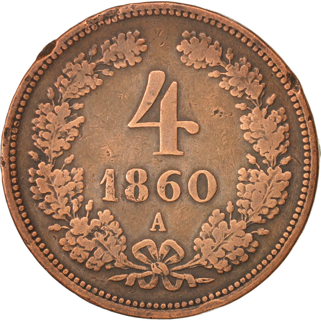 Austria, Franz Joseph I, 4 Kreuzer, 1860, Vienne, MB+, Rame, KM:2194