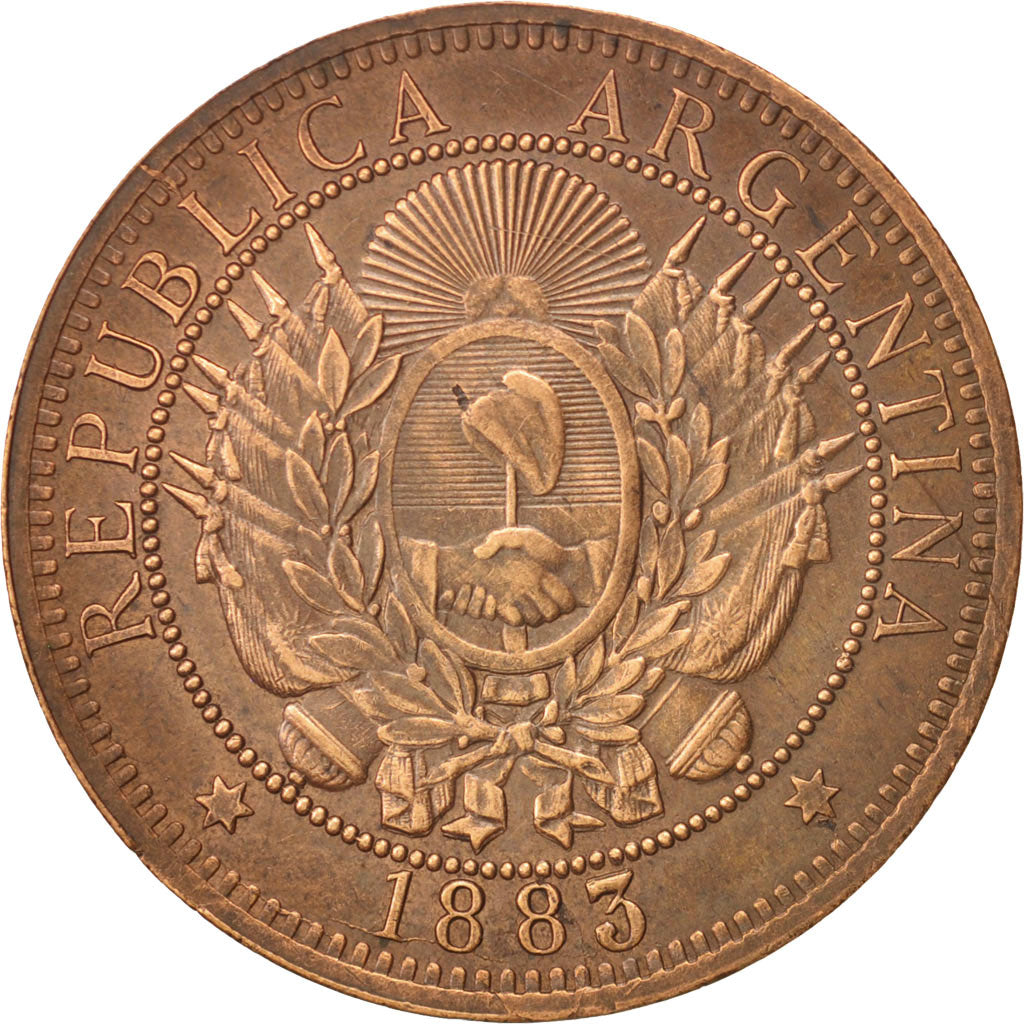 Argentina, 2 Centavos, 1883, AU(55-58), Bronze, KM:33