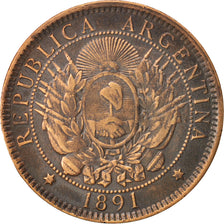 Argentina, 2 Centavos, 1891, EF(40-45), Bronze, KM:33