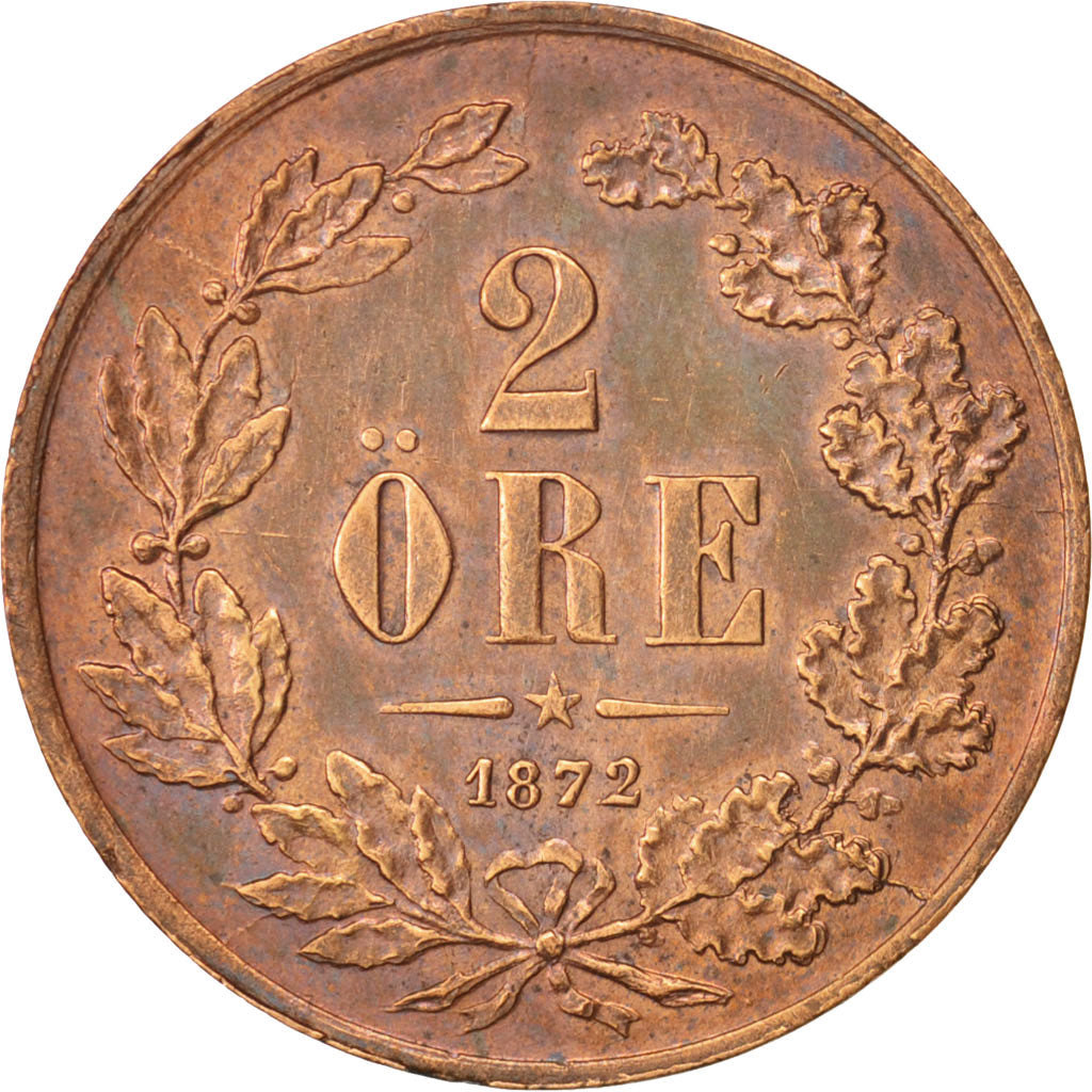Coin, Sweden, Carl XV Adolf, 2 Öre, 1872, AU(55-58), Bronze, KM:706
