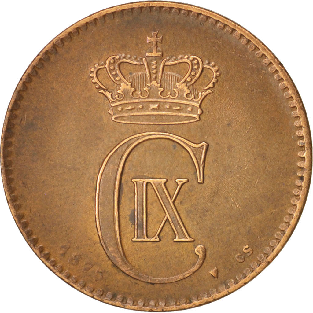 Coin, Denmark, Christian IX, 2 Öre, 1875, Copenhagen, AU(50-53), Bronze