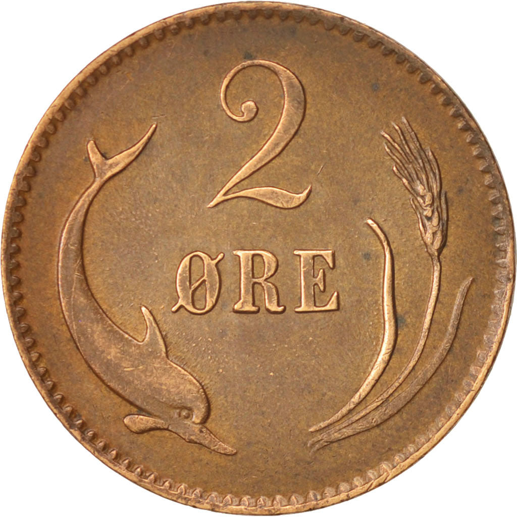 Coin, Denmark, Christian IX, 2 Öre, 1875, Copenhagen, AU(50-53), Bronze