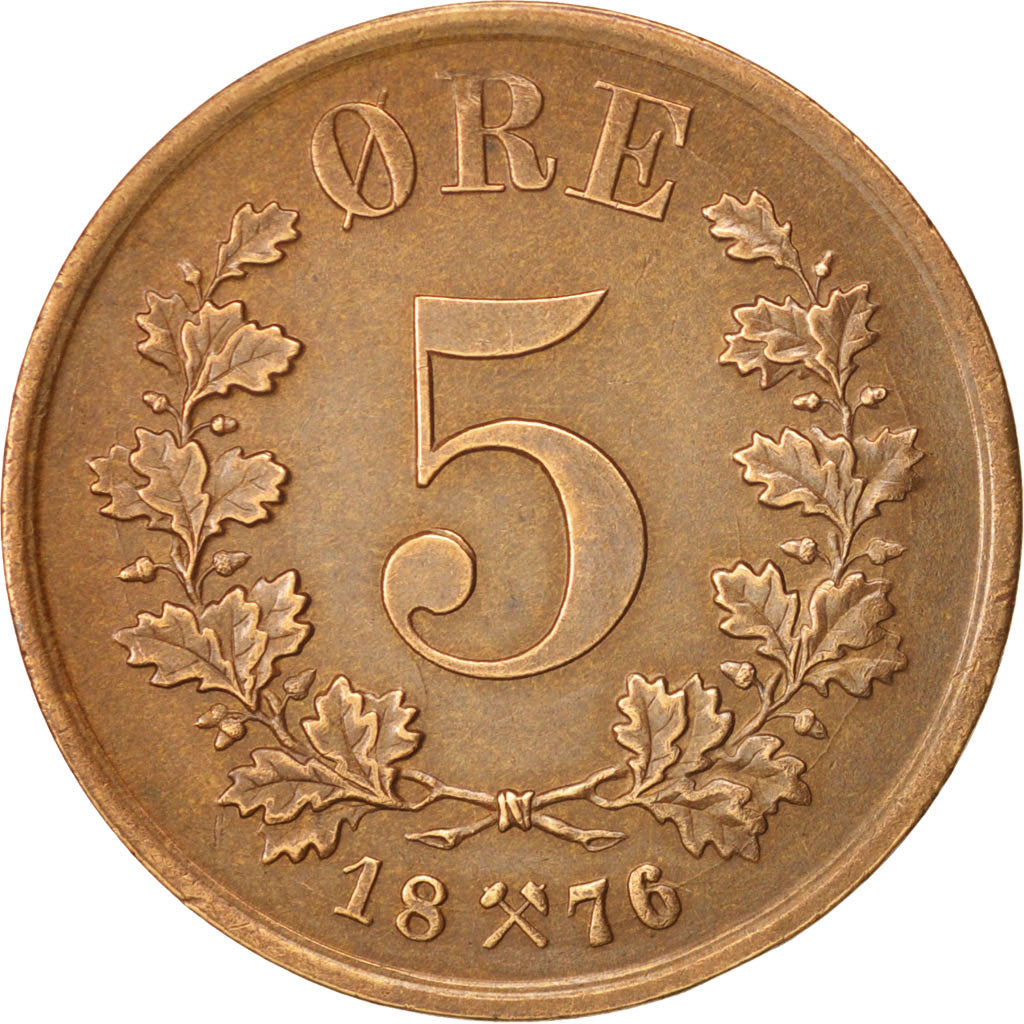 Norway, 5 Öre, 1876, AU(55-58), Bronze, KM:349