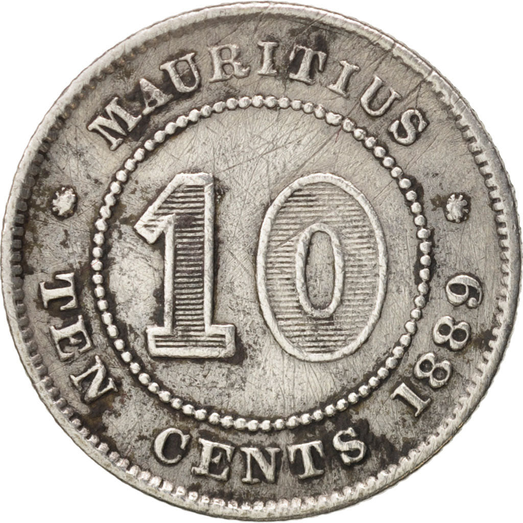 Mauritius, 10 Cents, 1889, VF(20-25), Silver, KM:10.1