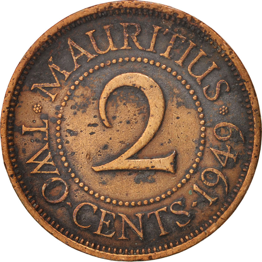 Mauritius, George VI, 2 Cents, 1949, F(12-15), Bronze, KM:26