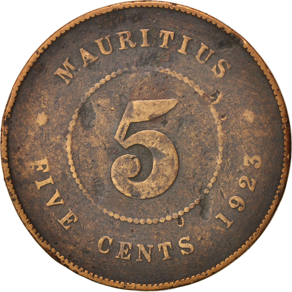 Mauritius, George V, 5 Cents, 1923, VG(8-10), Bronze, KM:14