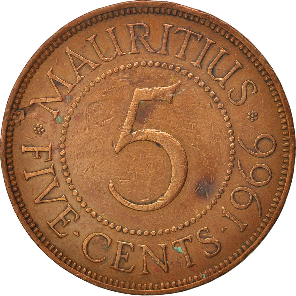 Mauritius, Elizabeth II, 5 Cents, 1966, VF(20-25), Bronze, KM:34