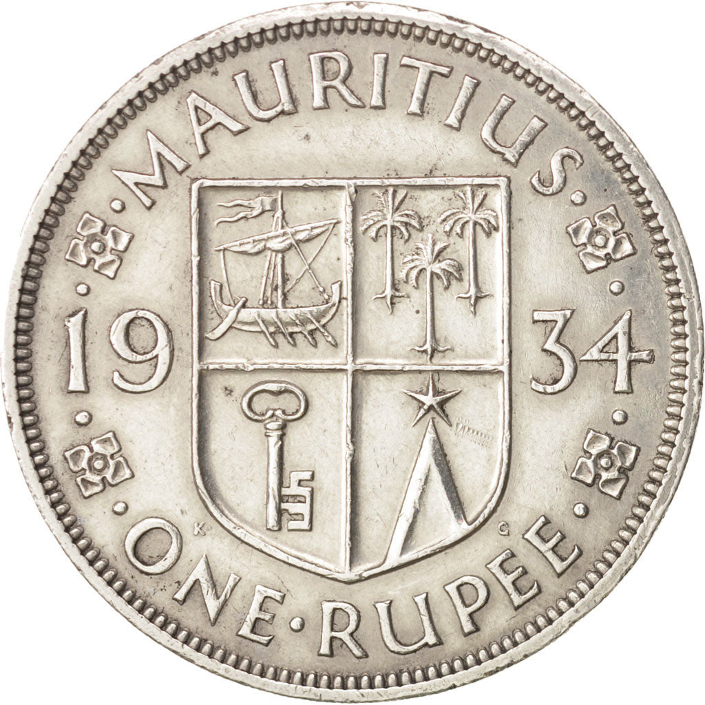 Mauritius, George V, Rupee, 1934, BB, Argento, KM:17