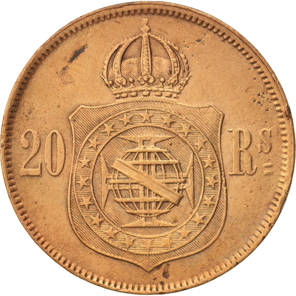 Brazil, Pedro II, 20 Reis, 1869, EF(40-45), Bronze, KM:474