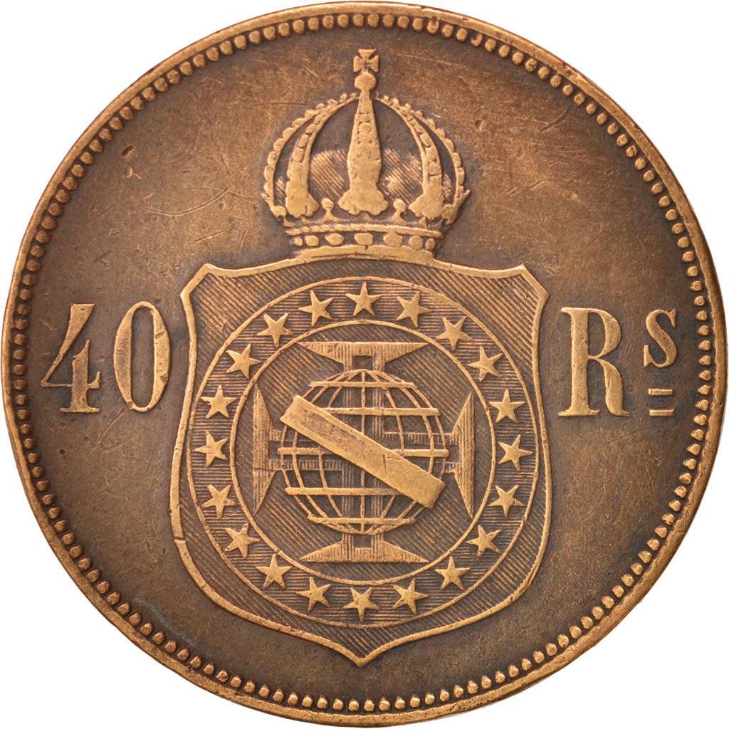 Brazil, Pedro II, 40 Reis, 1873, VF(30-35), Bronze, KM:479