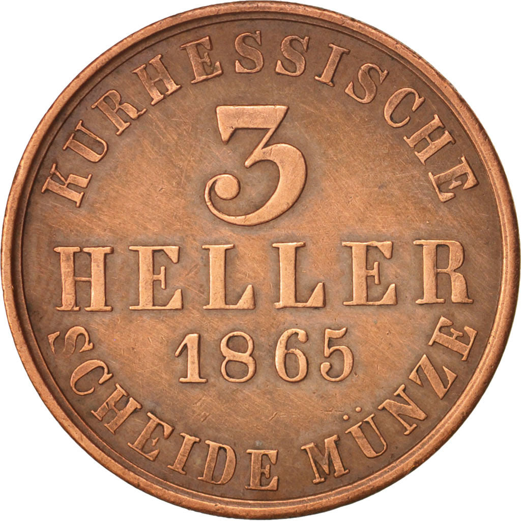 German States, HESSE-CASSEL, Friedrich Wilhelm, 3 Heller, 1865, AU(50-53)