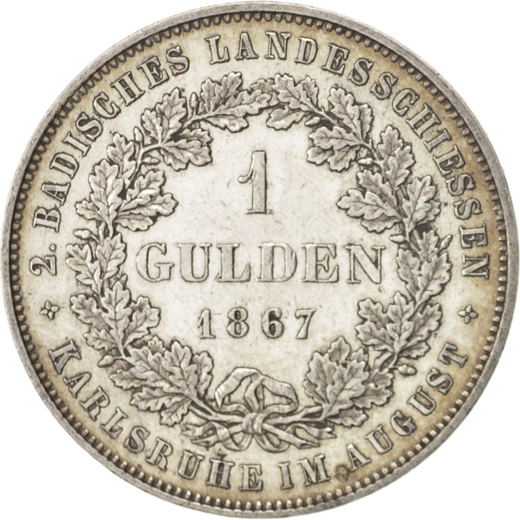German States, BADEN, Friedrich I, Gulden, 1867, EF(40-45), Silver, KM:249
