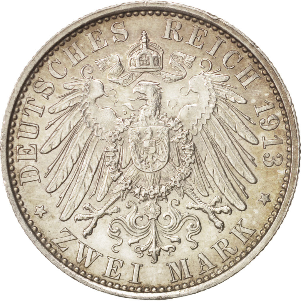 German States, PRUSSIA, Wilhelm II, 2 Mark, 1913, Berlin, AU(55-58), Silver