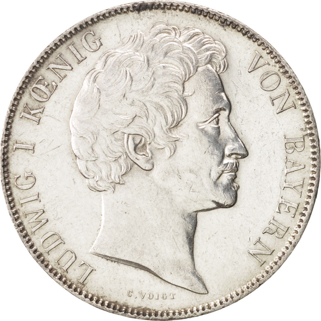 German States, BAVARIA, Ludwig I, Gulden, 1847, Munich, AU(50-53), Silver