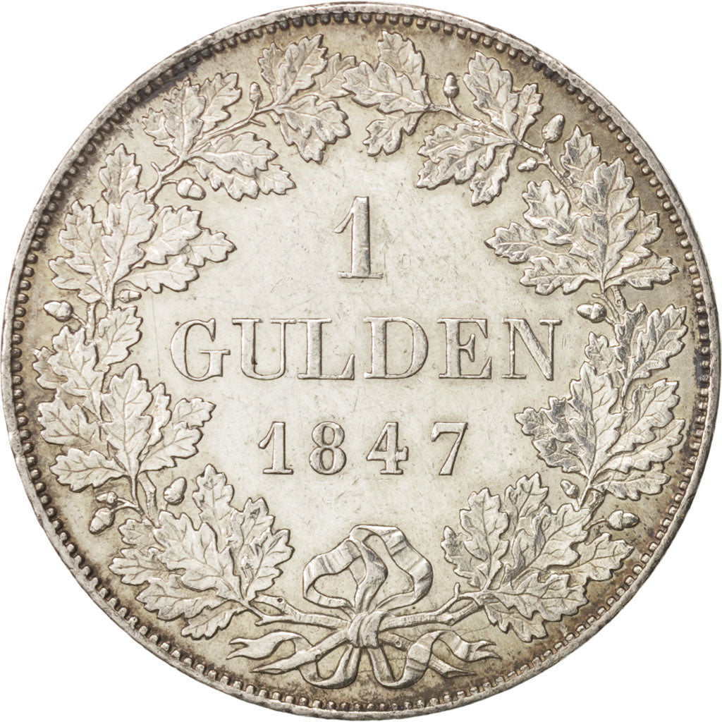 German States, BAVARIA, Ludwig I, Gulden, 1847, Munich, AU(50-53), Silver
