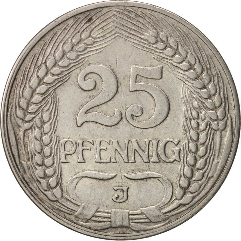 GERMANIA - IMPERO, Wilhelm II, 25 Pfennig, 1911, Hambourg, BB+, Nichel, KM:18