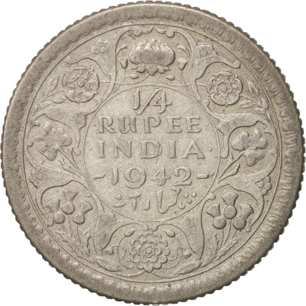 Coin, INDIA-BRITISH, George VI, 1/4 Rupee, 1942, VF(30-35), Silver, KM:546
