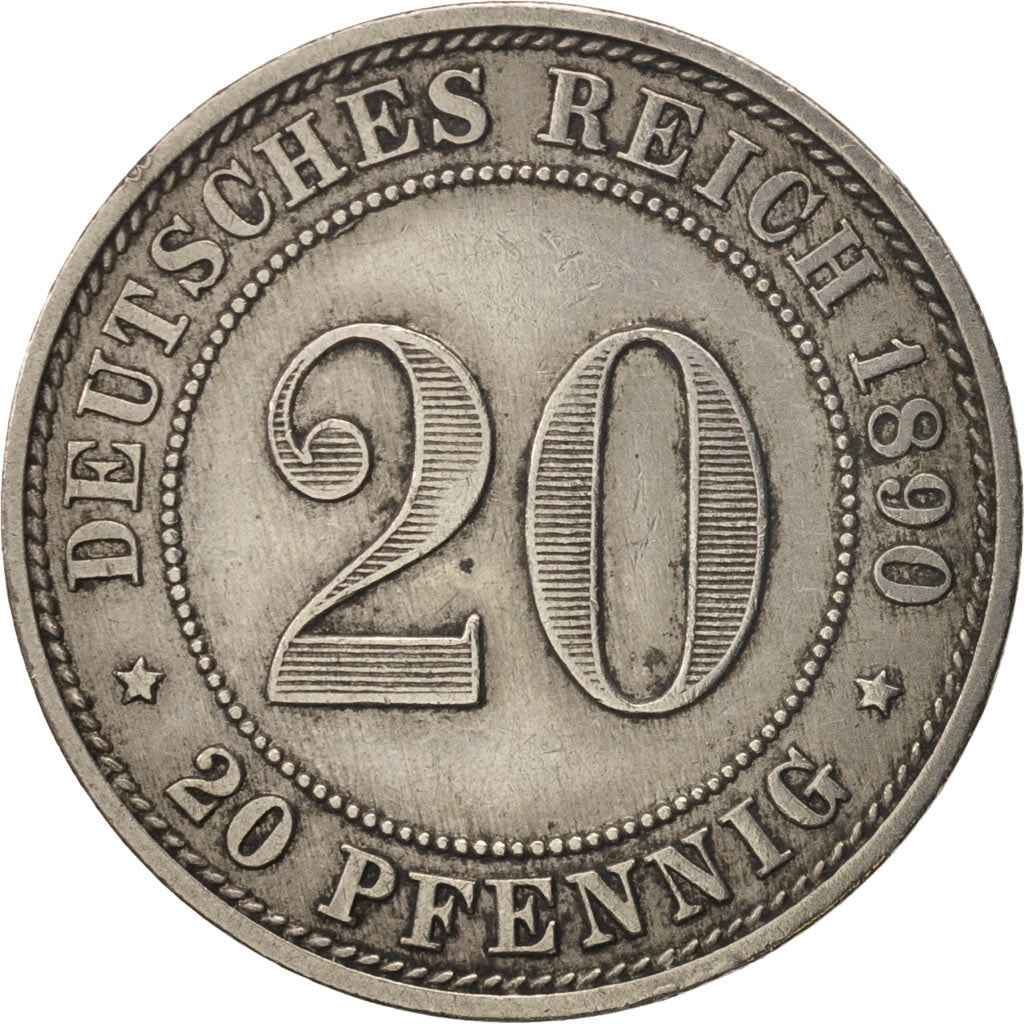 Coin, GERMANY - EMPIRE, 20 Pfennig, 1890, Berlin, EF(40-45), Copper-nickel
