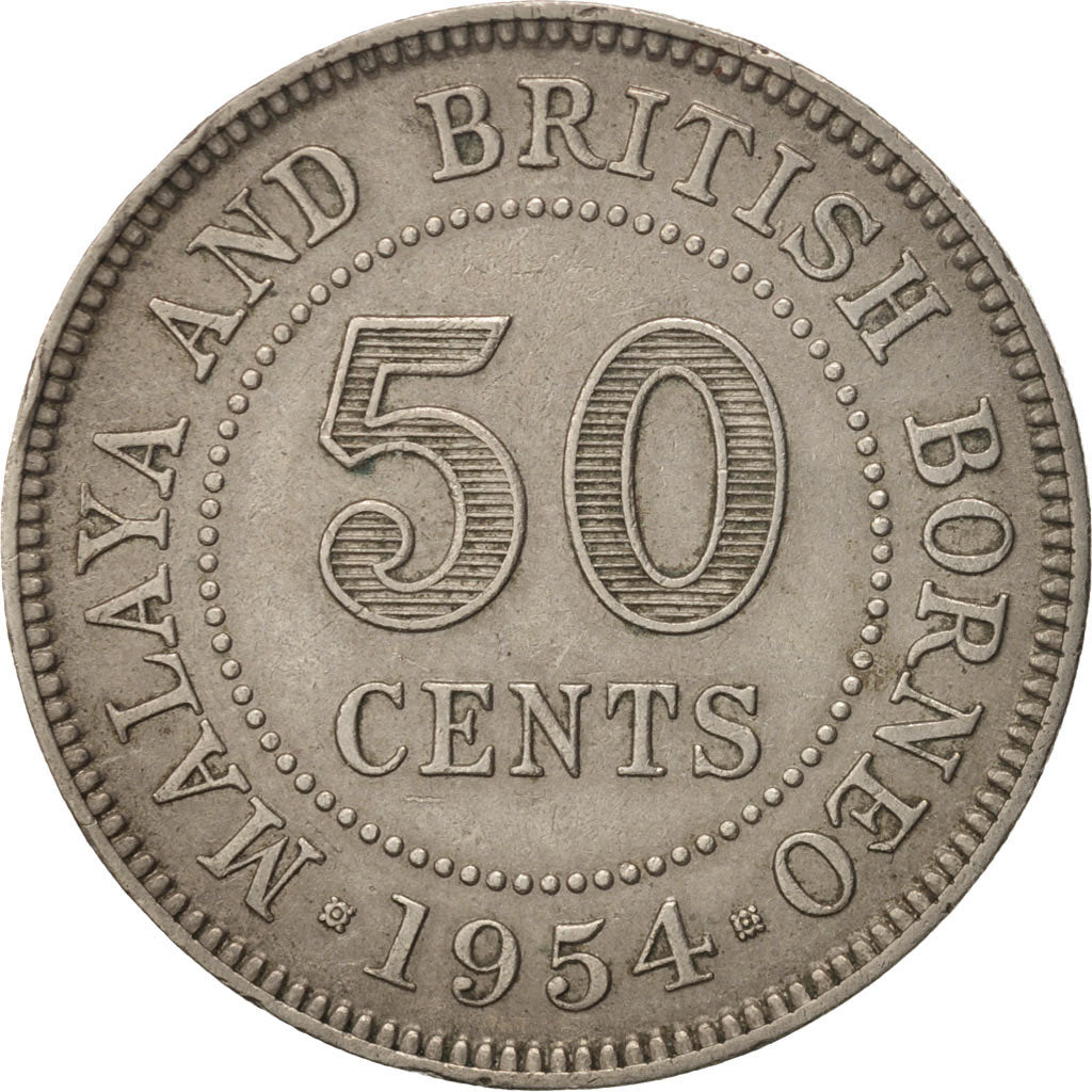 Monnaie, MALAYA & BRITISH BORNEO, 50 Cents, 1954, TTB, Copper-nickel, KM:4.1