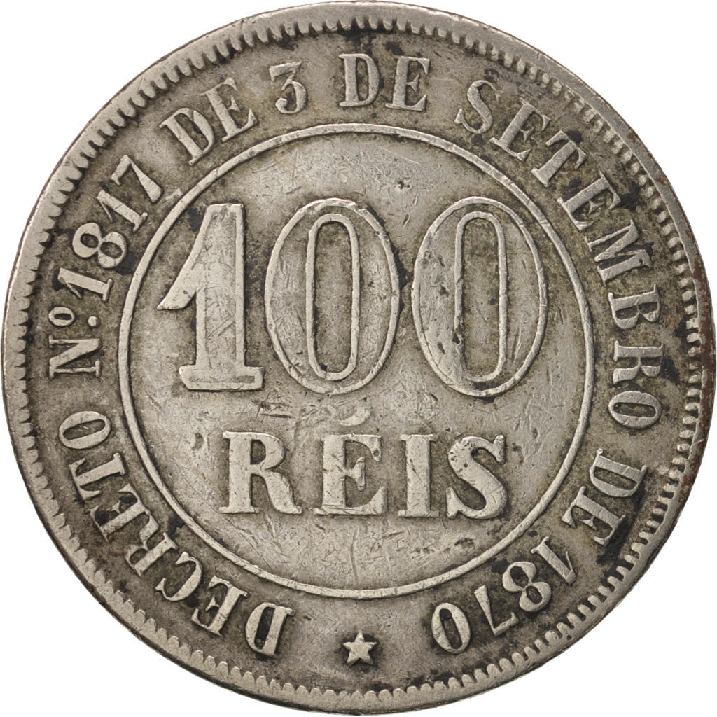 Brazil, Pedro II, 100 Reis, 1871, VF(20-25), Copper-nickel, KM:477