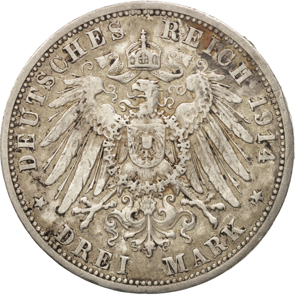 Coin, German States, PRUSSIA, Wilhelm II, 3 Mark, 1914, Berlin, EF(40-45)