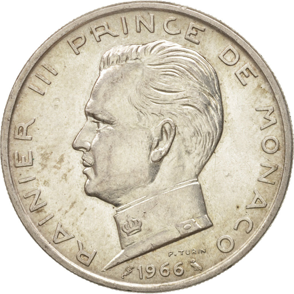 Monaco, Rainier III, 5 Francs, 1966, MS(60-62), Silver, KM:141, Gadoury:152