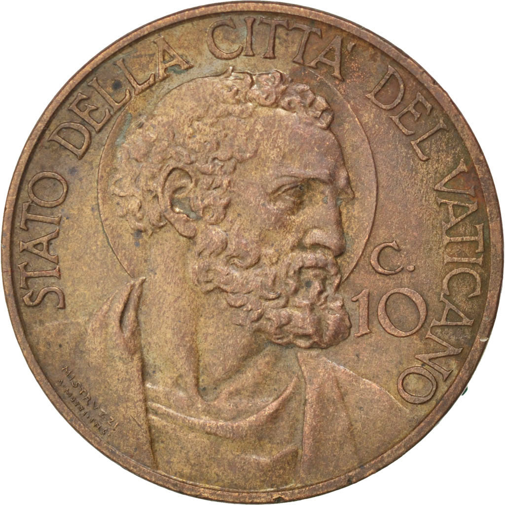 VATICAN CITY, 10 Centesimi, 1930, KM #2, EF(40-45), Bronze, 5.56