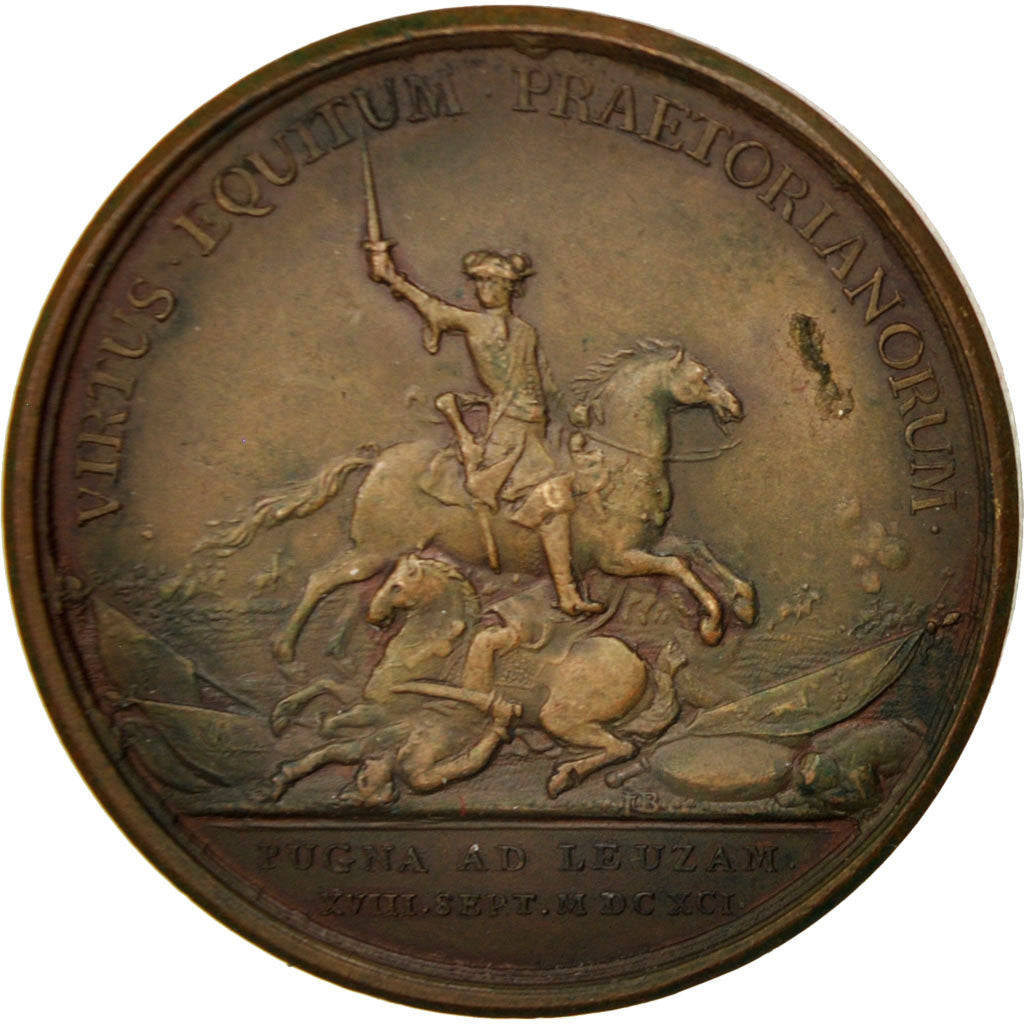 France, Medal, Combat de Leuze, History, 1691, Mauger, EF(40-45), Cuivre