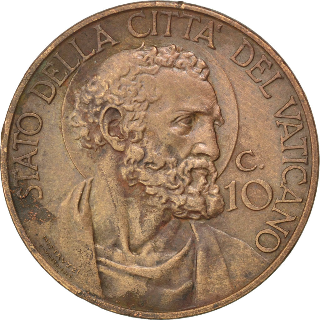 VATICAN CITY, 10 Centesimi, 1930, KM #2, AU(50-53), Bronze, 5.55
