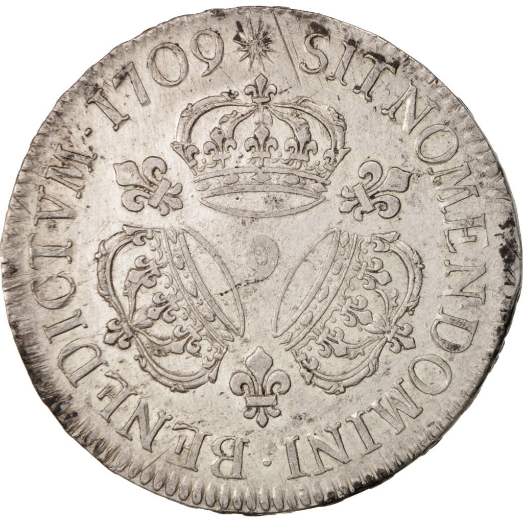 Coin, France, Louis XIV, Écu aux 3 couronnes, Ecu, 1709, Rennes, AU(50-53)