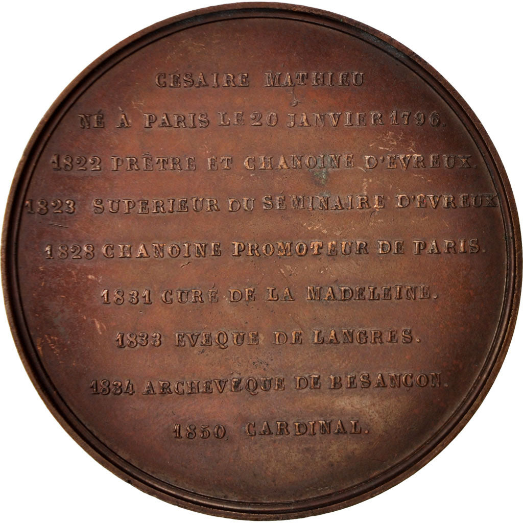 Belgique, Medal, Césaire Mathieu, Cardinal Archevêque de Besançon, Religions
