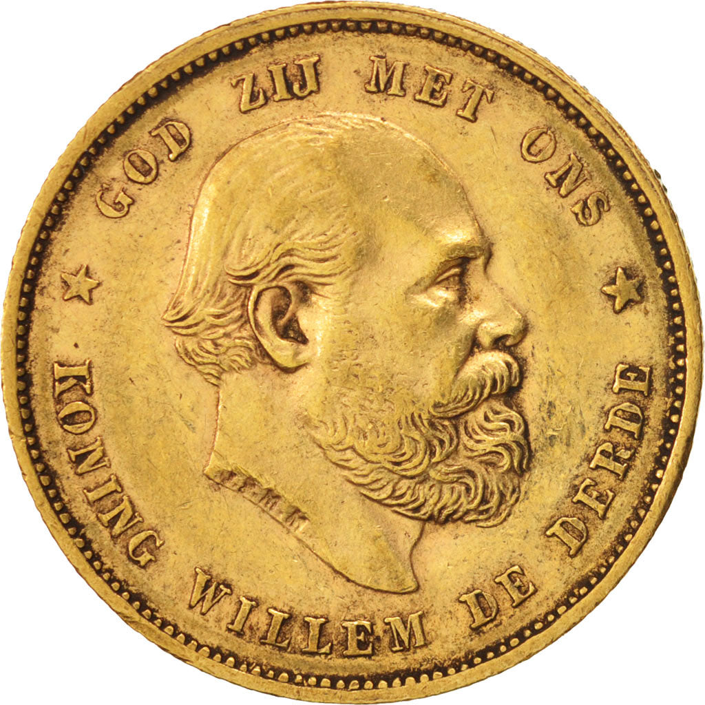 Netherlands, William III, 10 Gulden, 1879, AU(50-53), Gold, KM:106