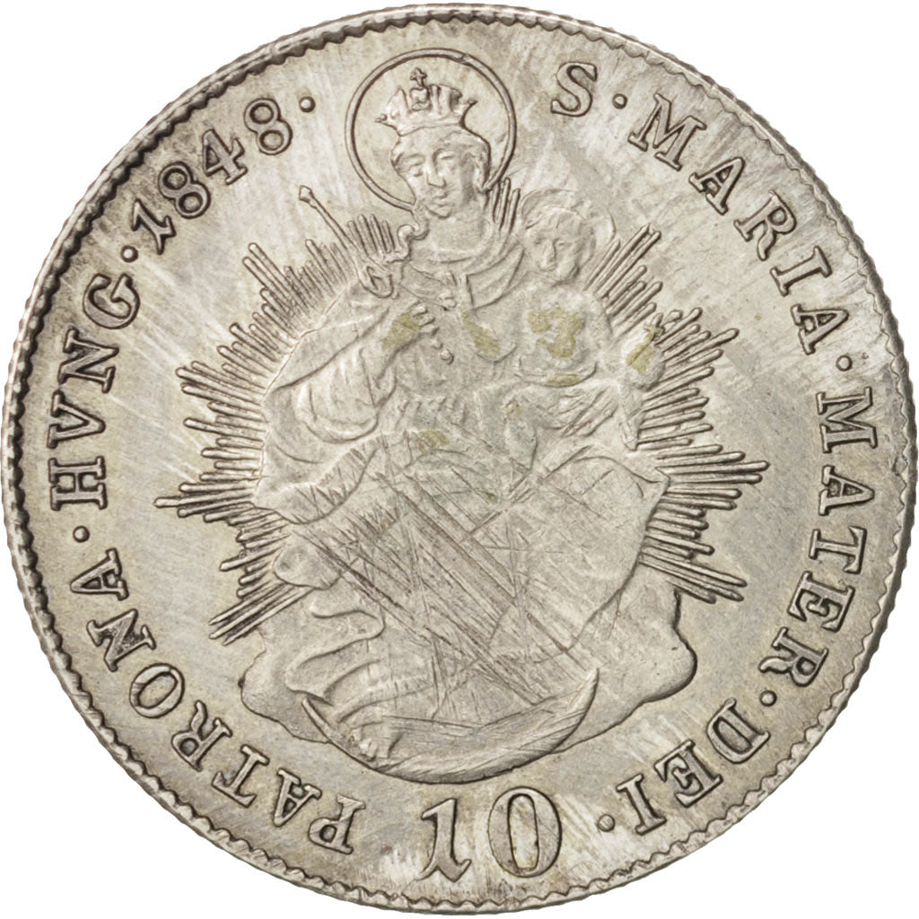 Coin, Hungary, Ferdinand V, 10 Krajczar, 1848, Budapest, AU(55-58), Silver