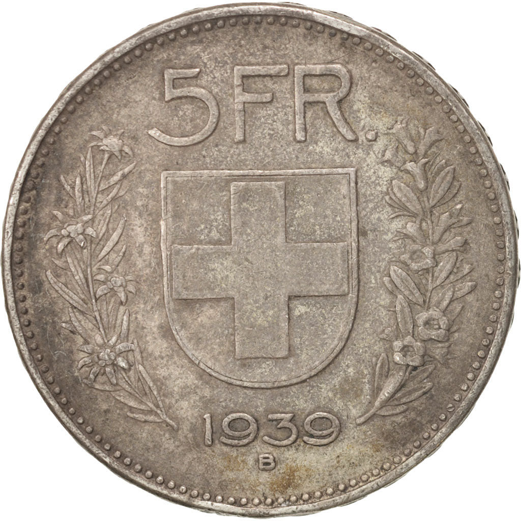 Coin, Switzerland, 5 Francs, 1939, Bern, EF(40-45), Silver, KM:40