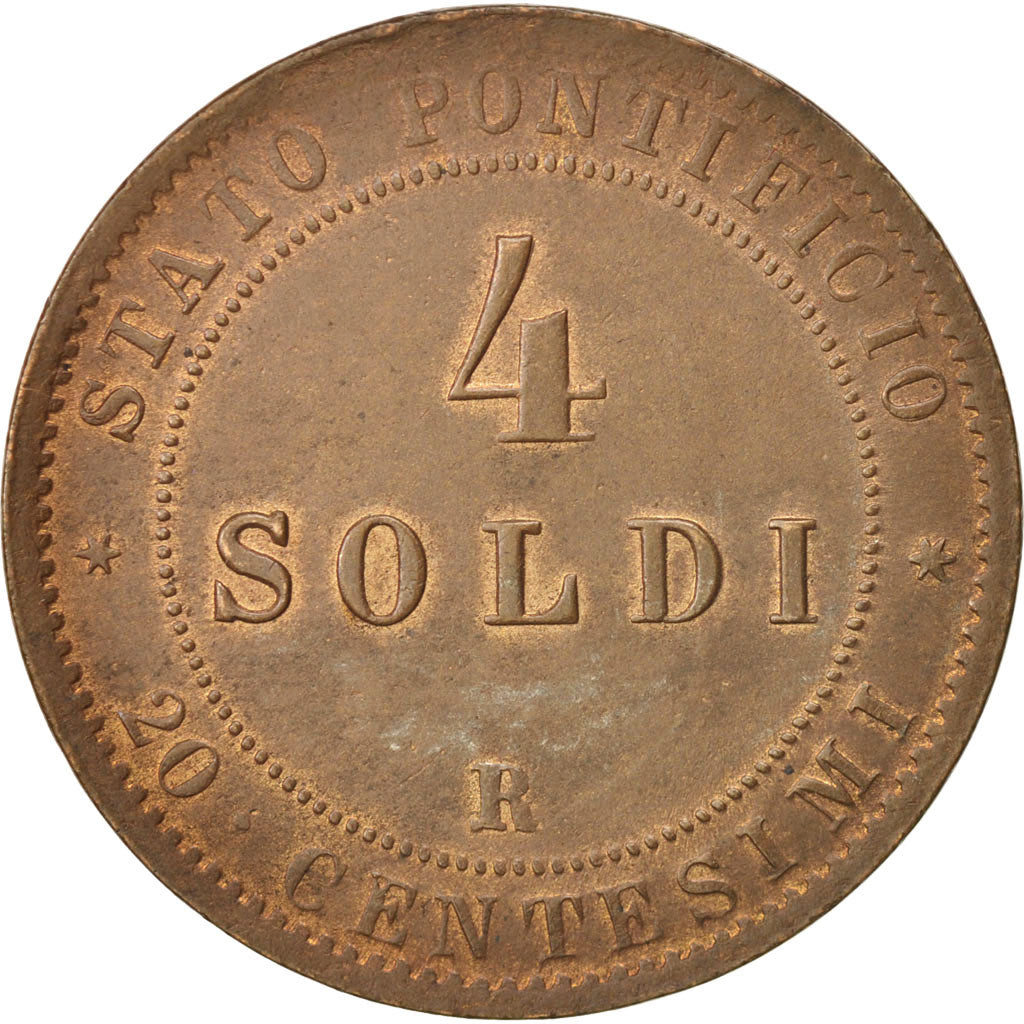 ITALIAN STATES, PAPAL STATES, Pius IX, 4 Soldi, 20 Centesimi, 1868, Roma