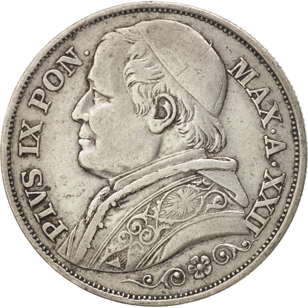 ITALIAN STATES, PAPAL STATES, Pius IX, 2 Lire, 1867, Roma, EF(40-45), Silver